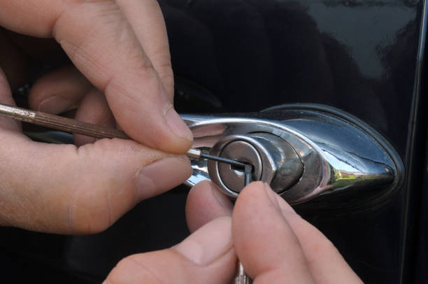 close-up of a car lock being forced - alpha locksmith