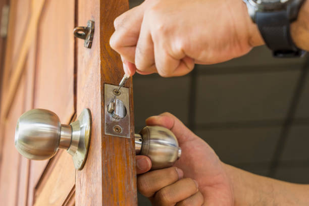 locksmith repair silver lock on wood door - emergency locksmith in lucan